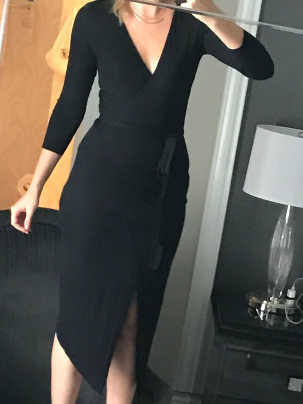 Samantha Eng black classic wrap slinky dress, s Women's Black Bodycon-dresses